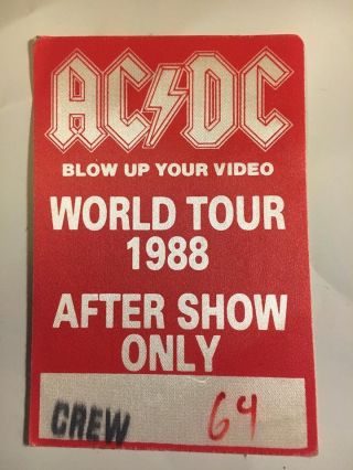 Ac/dc Blow Up Your Video 1988 World Tour Backstage Pass Vintage Collectible Rare