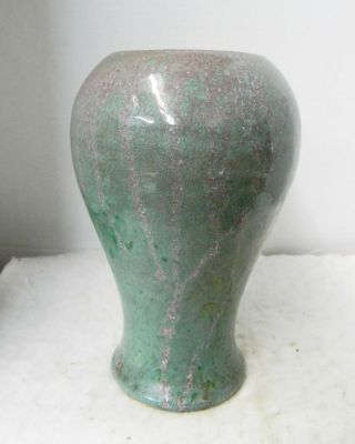 Transitional Era Nc Pottery Vase,  Shop Of J.  H.  Owen,  Green/purple Glaze,  20 