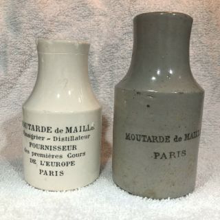 2 Antique French Moutarde De Maille Mustard Ceramic Jar - 1860 - 1870 - Good