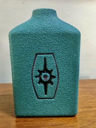 Vintage Mid - Century Hyalyn Blue Green Retro Rough Textured Pottery Vase