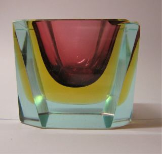 Murano Summerso Ash Tray Aubergine Yellow And Clear