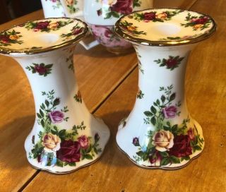 2 Royal Albert Old Country Roses Floral Taper Candle Holders