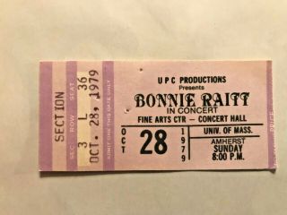 Bonnie Raitt Ticket Stub University Of Massachusetts October 28 1979