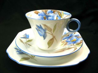 Shelley Syringa Blue Art Deco Style Cup,  Saucer,  Snack Plate Trio 12025 C1932
