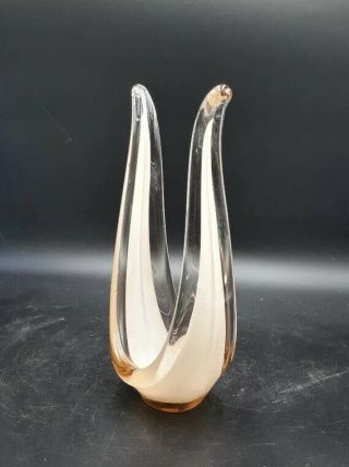 50s 60s Retro Vintage Murano Sommerso Freeform White Art Glass Sculpture,  Vase