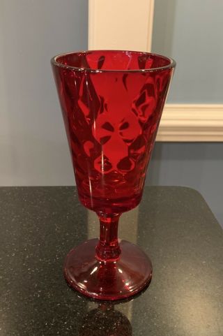 Fenton/lg Wright Diamond Quilted Ruby Red Glass Water Goblet Optic Dot
