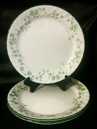 Set Of 4 Corelle Callaway Ivy Dinner Plates Green Leaves Swirl Rim Green Trim