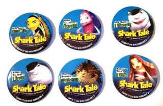 2004 Shark Tale Movie Promo Button Set Will Smith Jack Black Angelina Jolie Pin