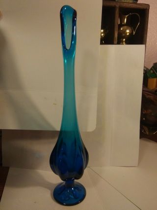 Vintage Viking Glass Epic Six 6 Petal Swung Vase Bluenique Blue 13 "