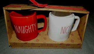 Rae Dunn Naughty And Holiday Mug Set Red And White Set Of 2