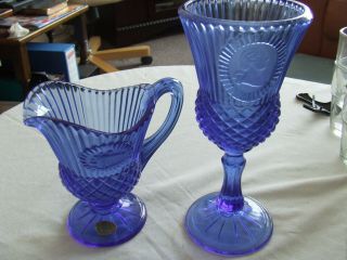 Avon Cobalt Blue Pitcher And Goblet George Washington Presidential Glass