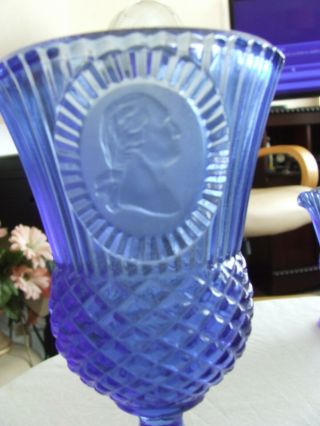 Avon cobalt blue pitcher and goblet George Washington presidential glass 3