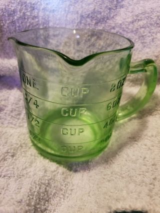 Vintage Hazel Atlas 1 Cup Green Glass Measuring Cup 4