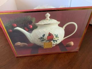 Lenox Winter Greetings Carved Teapot Ivory With Cardinal