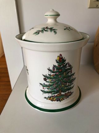 Spode Made In England Christmas Tree Cookie Jar W/ Lid
