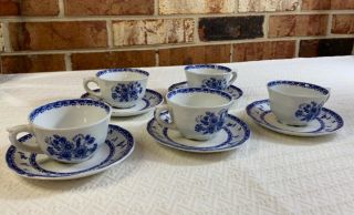 Antique Arabia Finland Blue/white Tea Cup And Saucer Set Of 6