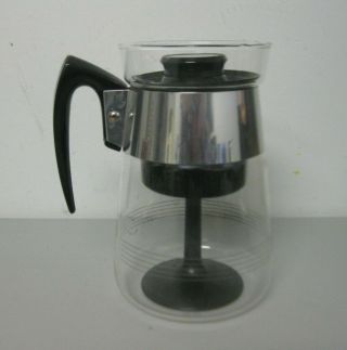 Vintage 6 - Cup Corning Glass Coffee Pot Percolator Carafe Basket Chrome Stripes