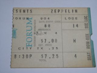 Led Zeppelin Concert Ticket Stub Vintage Early 1970 
