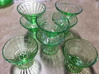 Set Of 8 Vtg Green Depression Glass Anchor Block Optic Dessert Sherbet Cups