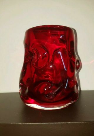 Vintage Ruby Red Hand Blown Whitefriars Studio Art Glass Knobbly Vase