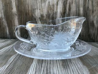 Princess House Dishes Fantasia Clear Lipped Gravy Boat With Under Plate