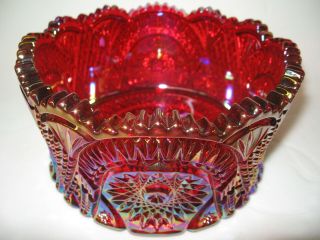 Ruby Red Iridescent Carnival Glass Console Candy Bowl Diamond Pattern Royal Rose