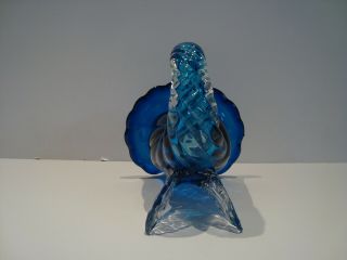 VINTAGE MID CENTURY MURANO ITALIAN BLUE GLASS CORNUCOPIA VASE 