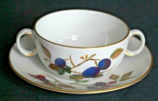 Vintage Royal Worcester Evesham Coupe Cream Soup Bowl Underplate Gold Rims