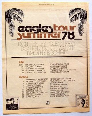 Eagles 1978 Poster Advert Concert Tour Hotel California