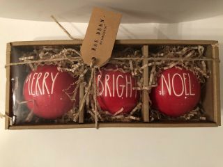 Rae Dunn By Magenta Merry,  Bright,  Noel Red Ornaments,  White Ll,  Set Of 3,