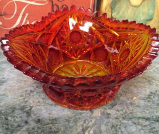 Vintage Amberina Red Orange Glass Bowl Candy Dish