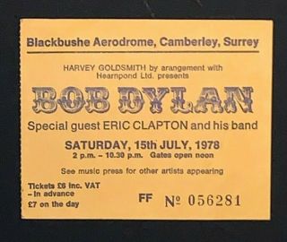 Bob Dylan / Eric Clapton Concert Ticket Stub Uk 1978