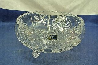Lausitzer Crystal 10 " Footed Bowl,  Hand - Cut,  Made In Germany,  Pinwheel,  Stars