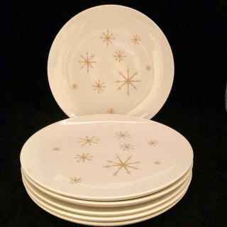Vintage Royal China Star Glow 10 " Dinner Plate Set Of 6 Atomic Age Made In Usa