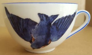 Antique Blue Bird Victoria Austria Tea Cup Hand Painted Porcelain Austrian