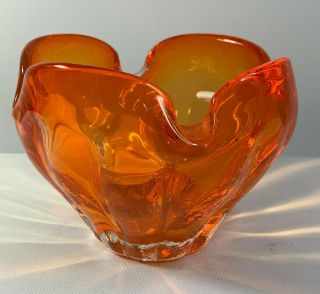 Art Glass Retro Orange Ashtray Bowl Vintage Hand Blown Mid Century