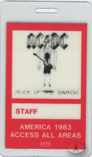 Ac/dc 1983 Flick Of Switch Laminated Backstage Pass