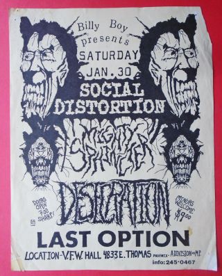 Rare Punk Concert Poster - Social Distortion - Desecration - Vfw Hall - Phoenix - 1987