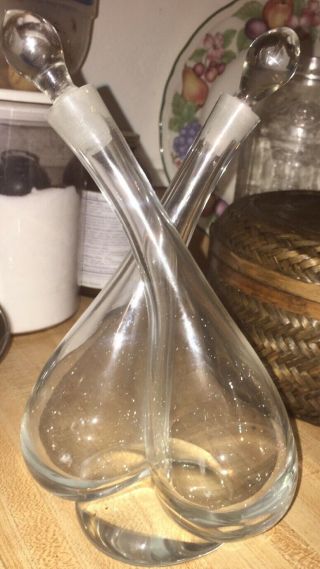 Hand Blown Italian Glass Crystal Oil Vinegar Cruet Combination Glass Stoppers