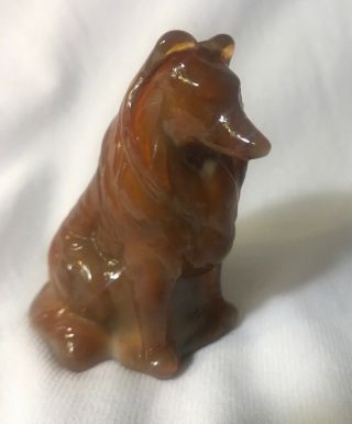 Mosser Collie / Sheltie Chocolate Glass Dog Figurine Paperweight