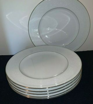 (set Of 6) Noritake Whitecliff Platinum 10 3/4 " Dinner Plates Made In Sri Lanka