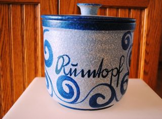 Vintage Marzi Remy Rumtopf Cobalt Blue Swirl Stoneware Cookie Jar Lid
