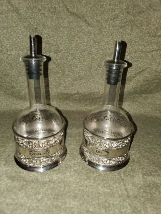 Rare Find - Vintage Godinger Silver Handblown Glass Oil And Vinegar Cruet Set