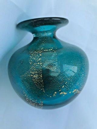 Isle Of Wight Azurene Blue And Gold Bulbous Vase.