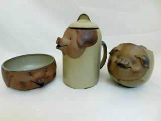 Vintage Uctci Japan Pig Coffee Pot Gravy Boat Bowl Stoneware