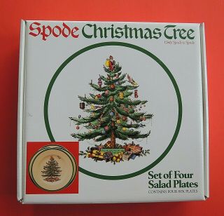 Spode Christmas Tree Set Of Four 8 " Salad Plates Nib England S3324 - V