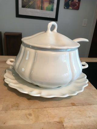 California Pottery vintage soup tureen with ladle and platter.  Model H16, 4