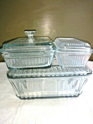 2 - Vtg,  Anchor Hocking Clear Ribbed Oven Casserole Dishes With Cover Gift
