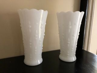 Set Of 2 Vintage White Milk Glass Vases Wedding Florist 5 " Tall