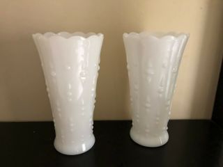 Set of 2 Vintage White Milk Glass Vases Wedding Florist 5 